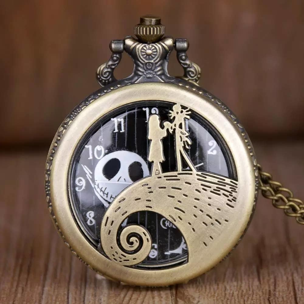 Nightmare Before Christmas Pocket Watch NEW Antique Bronze Jack and Sally